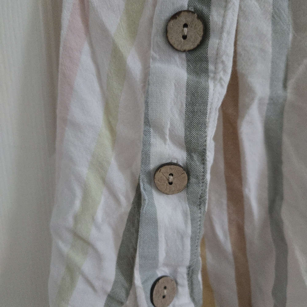 Cotton, Linen Blend Striped V-Neck with Rainbow Stripes, Casual Beach Vacation - Picture 2 of 5